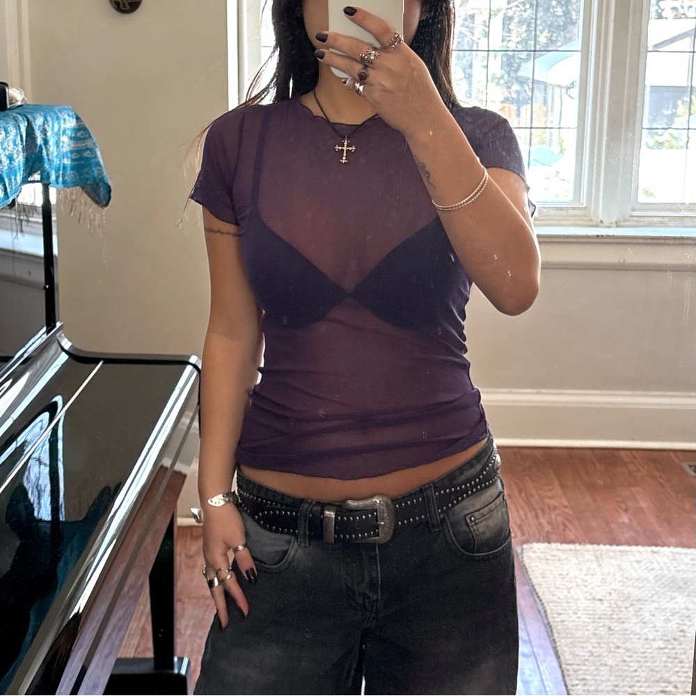 Vintage Purple Sheer Mesh Tshirt Top